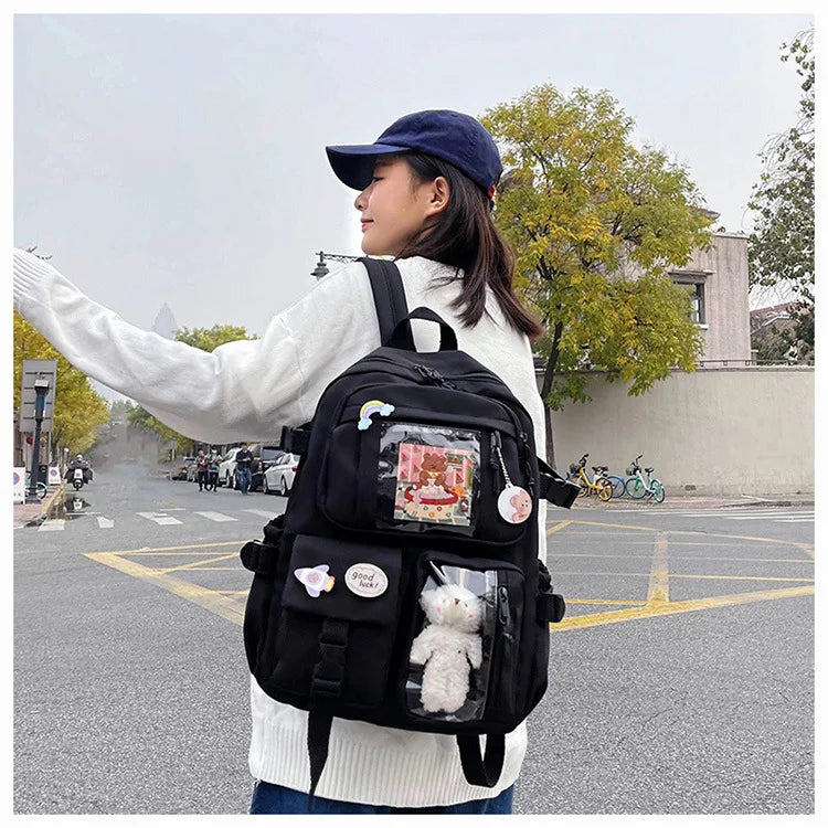 HTLT Korean Style Nylon Backpack – Large Capacity Waterproof Student School Bag for Women