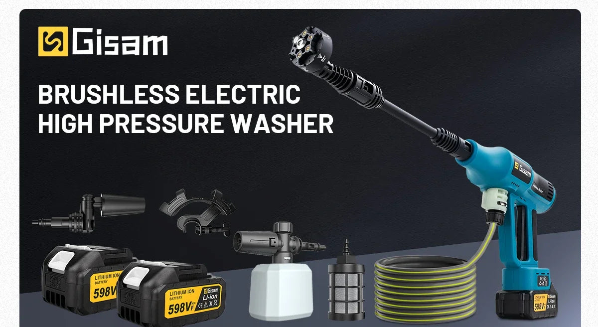 250 Bar Brushless Electric Pressure Washer Gun – 4-Speed Digital, 7L/min, Makita 18V Compatible, Foam Cannon Kit