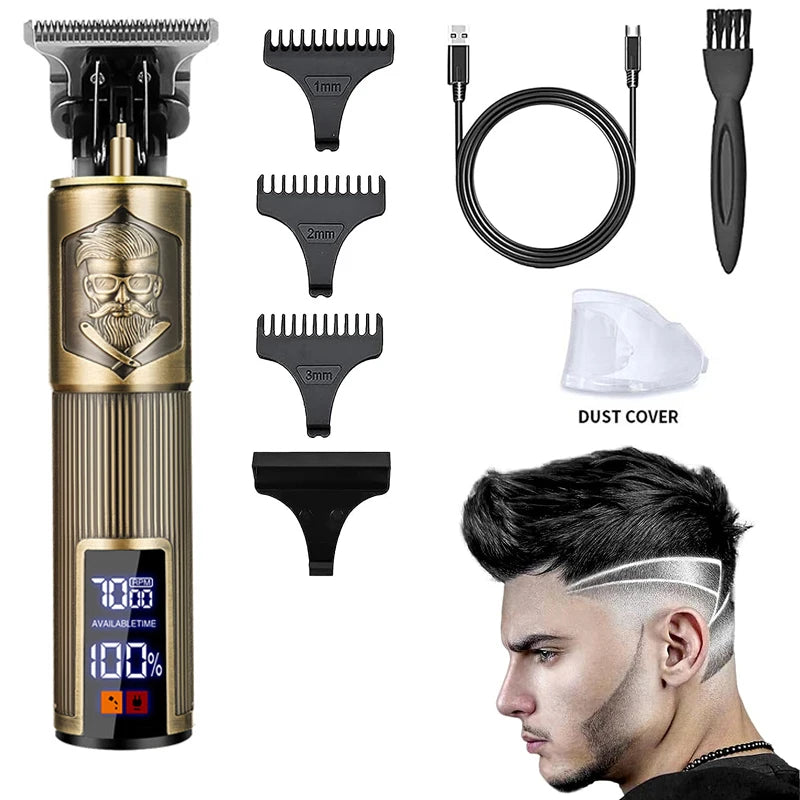XMSJ Carving Hair Clipper – Metal Body, Engraved Design, Rechargeable Barber Trimmer