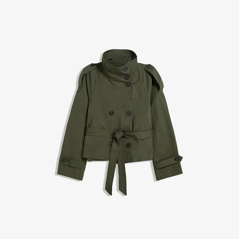 Women's Double-Breasted Cropped Trench Coat – Chic Vintage Office Jacket