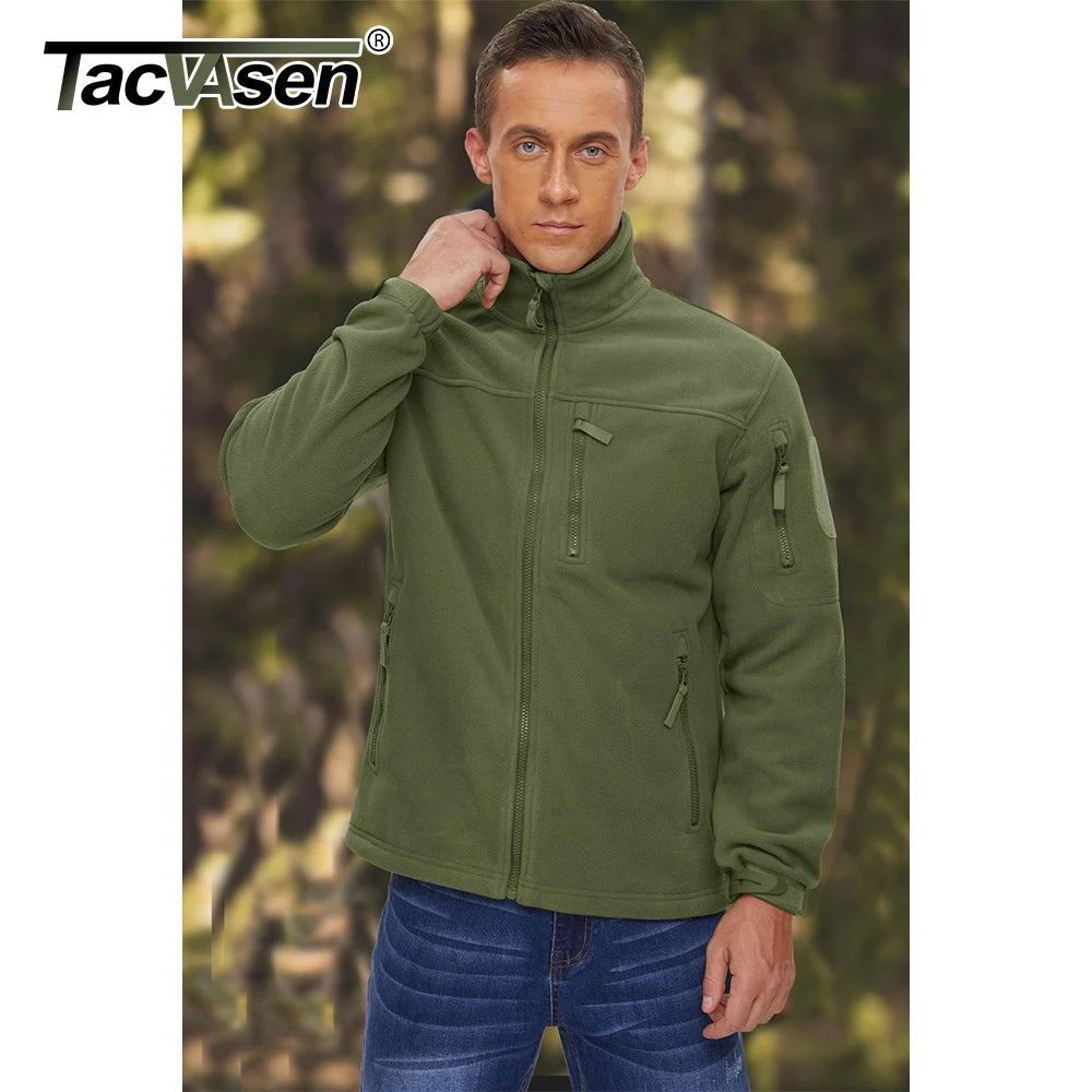 Men's Full Zip Fleece Hiking Windbreaker — Multi-Pocket Outdoor Work Jacket