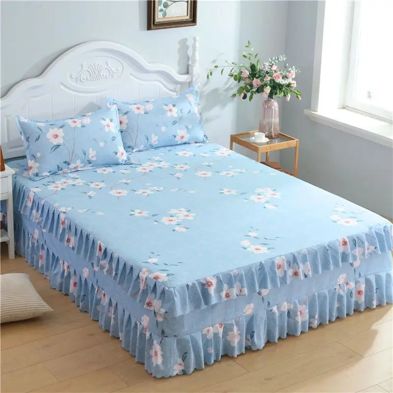 Cotton Quilted Bed Skirt – Double-Thickened Non-Slip Breathable Mattress Cover