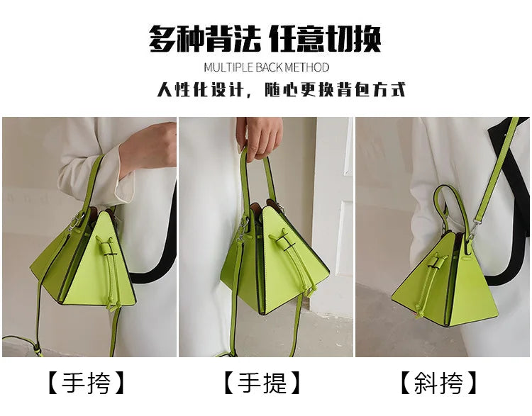 Triangle Shape PU Shoulder Bag – Luxury Designer Hard Shell Crossbody Handbag for Women