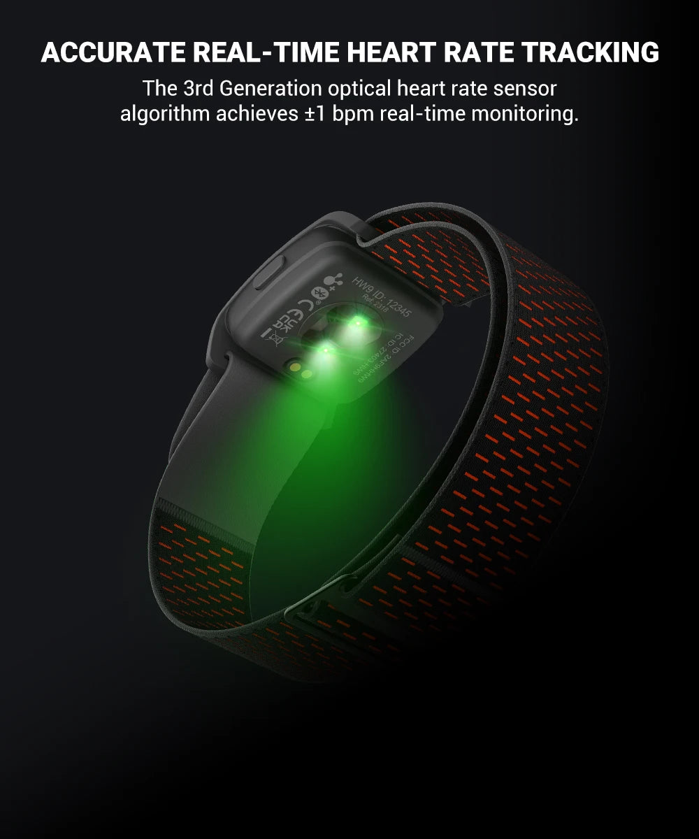 COOSPO HW9 Armband Heart Rate Monitor — HR Zones, Calories, BLE 5.0 & ANT+ for Peloton, Zwift & Wahoo
