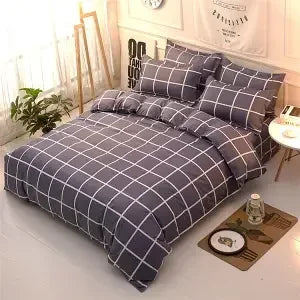 Plaid Print Duvet Cover – Lightweight Polyester-Cotton Bedding Bag, 24 Colors & 3 Sizes