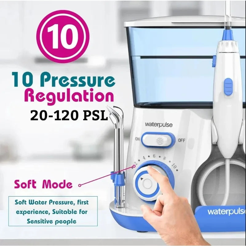 Waterpulse V300 Electric Water Flosser – 800ml Tank, 10 Pressure Settings, 5 Nozzles, Braces & Gum Care