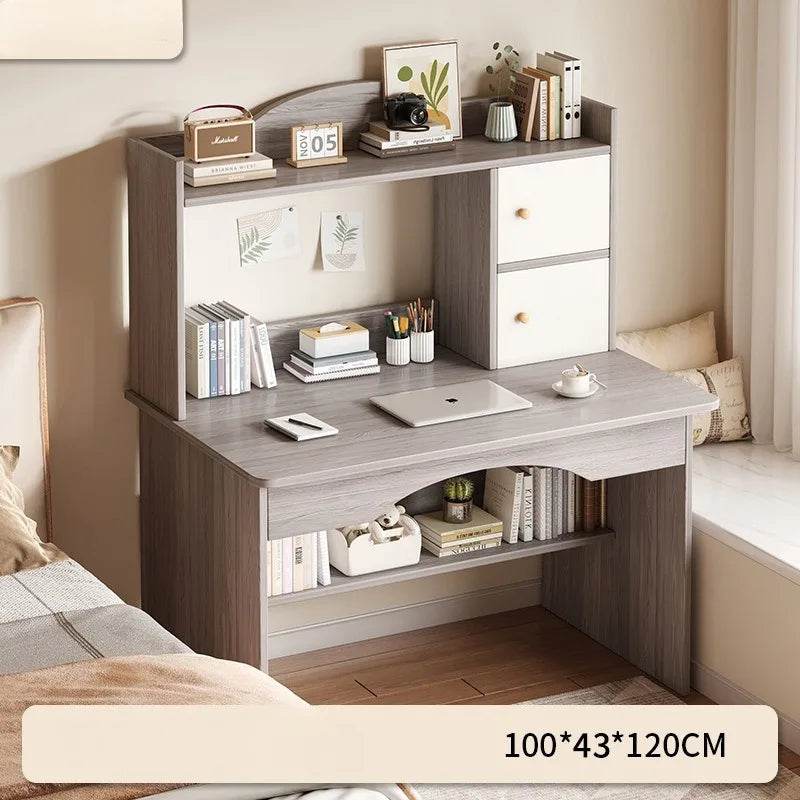 Home Desk with Integrated Bookcase — Student Study Table, Bedroom Dresser & Computer Desk with Storage