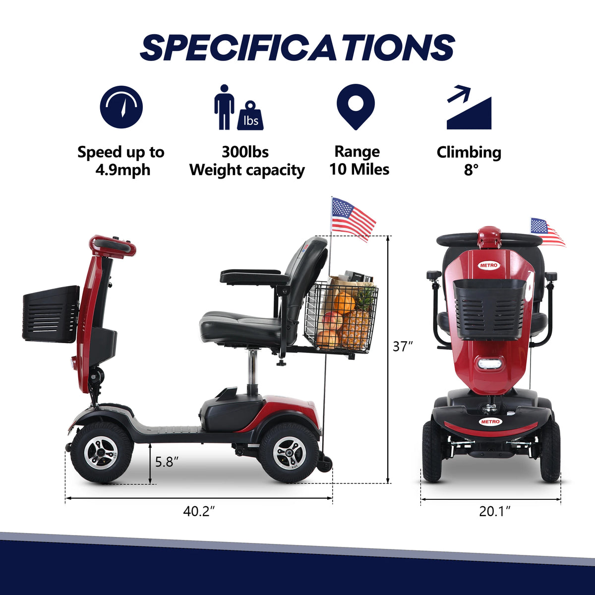 4-Wheel Mobility Scooter with Windshield – 300W, 10-Mile Range
