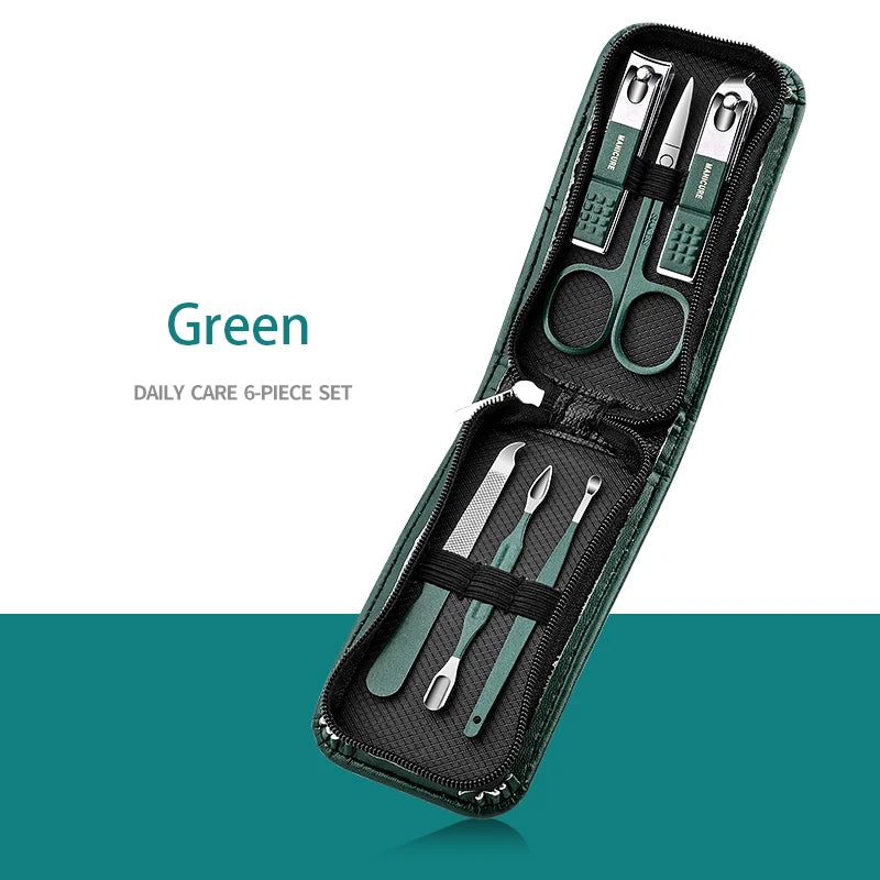 6-9 Piece Manicure Set with Leather Case – Professional Stainless Steel Nail Clipper & Foot Care Kit
