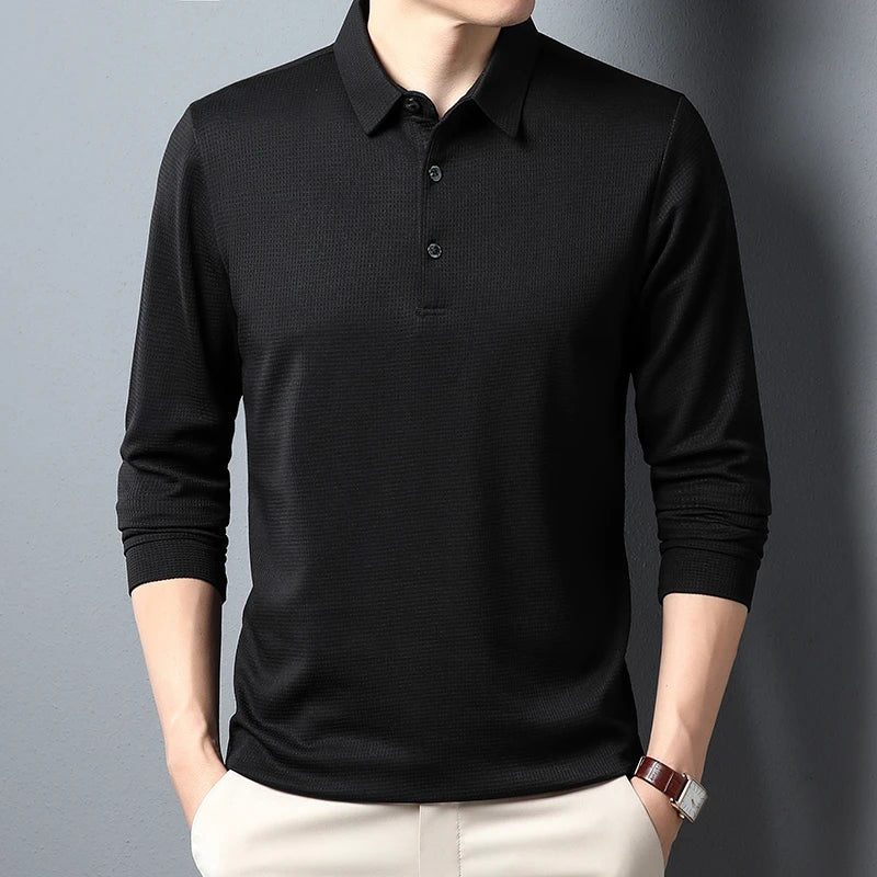 Men's Business Casual Long Sleeve Polo Shirt — Smart Everyday Polo