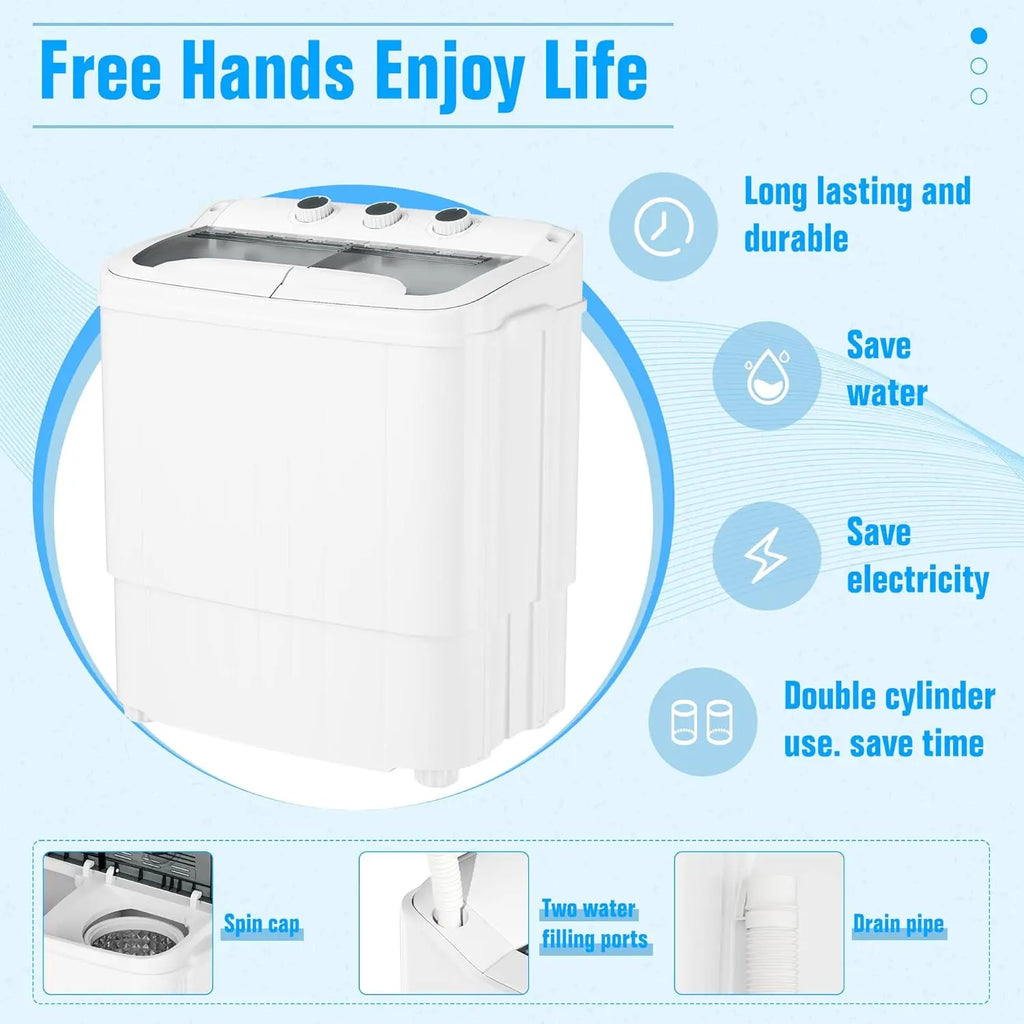 Portable Grey Compact Mini Washer & Dryer Combo — 17.6 lbs with Soaking Function for Apartments, Dorms, RVs & Camping