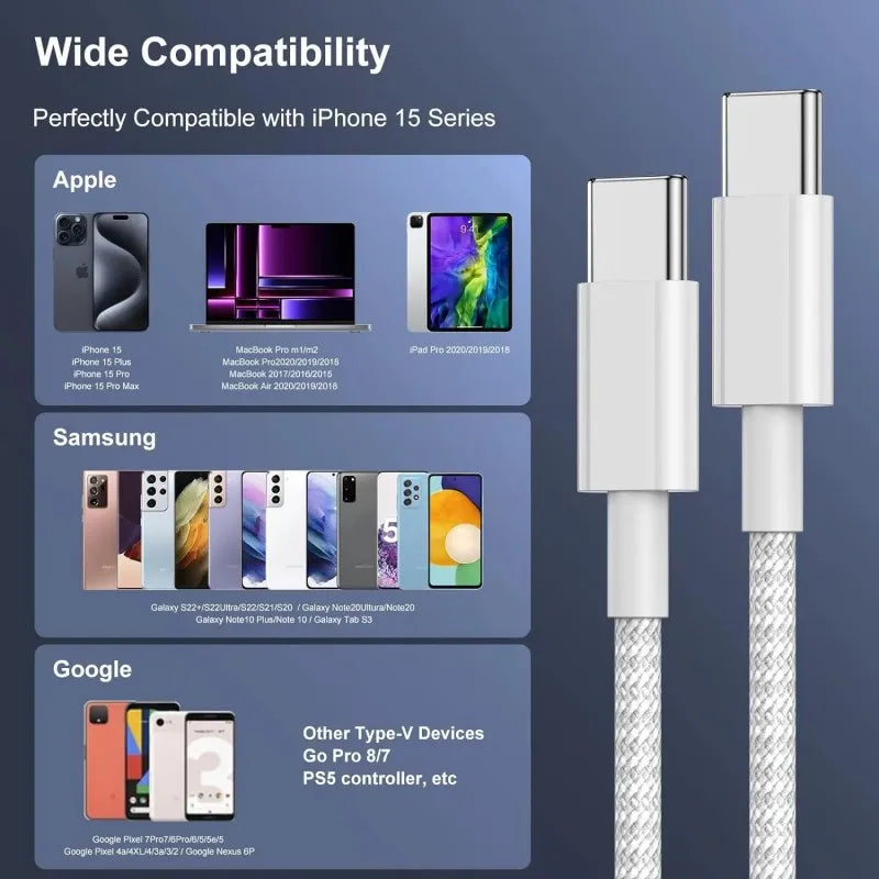 Triple the Cables. Zero the Hassle. — 3-Pack USB-C to USB-C 100W Fast Charging Cable | 1m, iPhone 16/15, Samsung, Xiaomi, Huawei