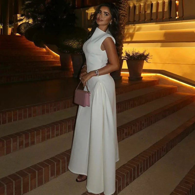 Sleeveless A-Line Prom Banquet Evening Dress — Solid Elegant Midi Formal Dress