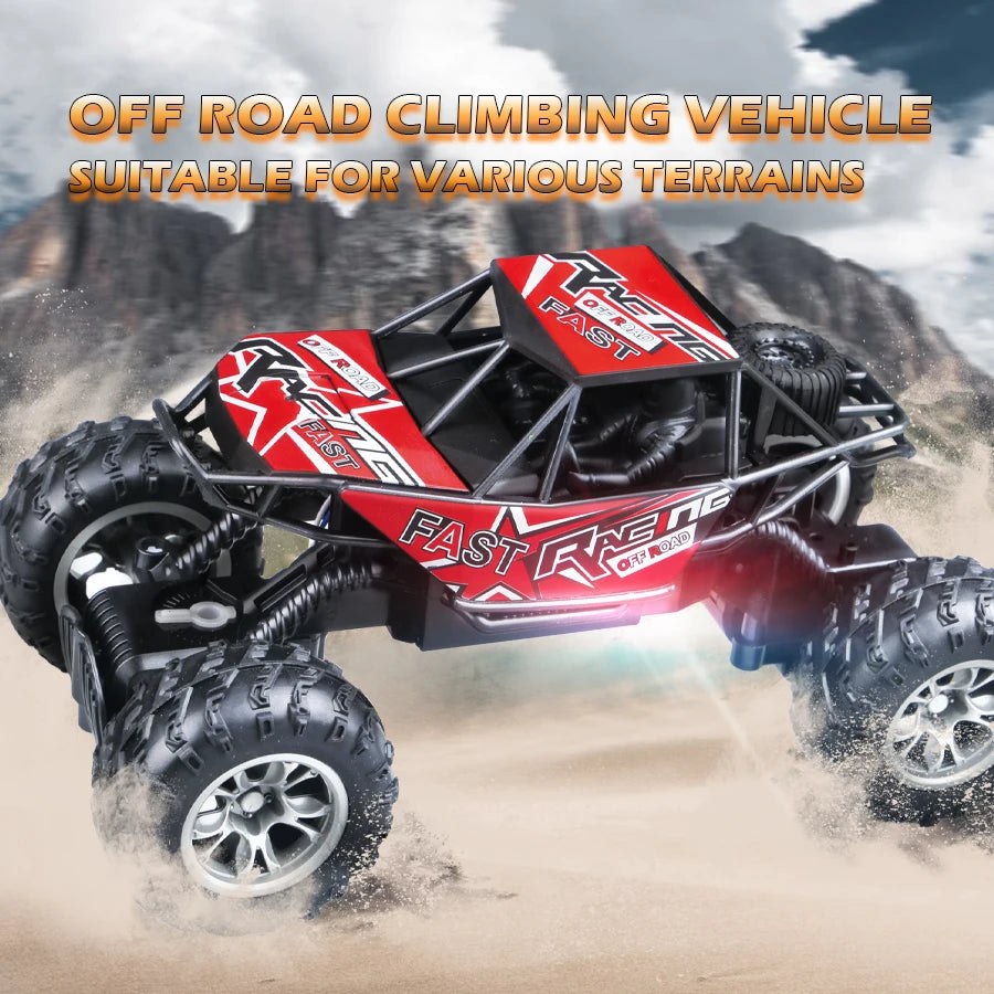 4-Way Remote Control Off-Road Climbing Toy Car with Lights & Anti-Slip Rubber Tires