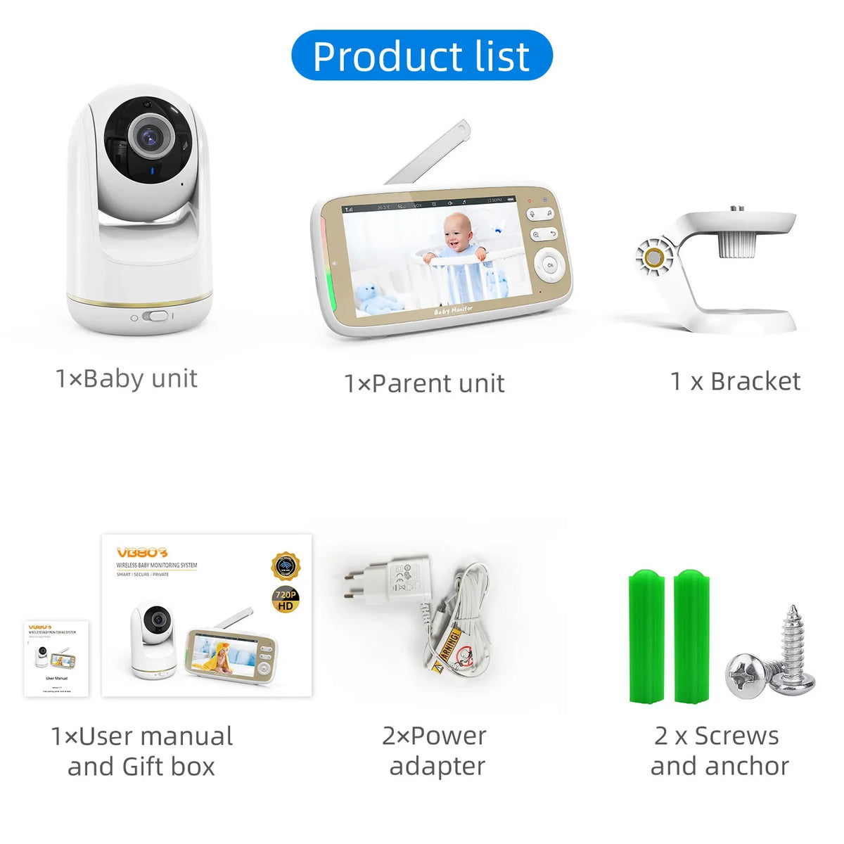 5" WiFi Baby Monitor – PTZ 355°, 3x Zoom, Night Vision, 2-Way Audio, App + Monitor, 22H Battery
