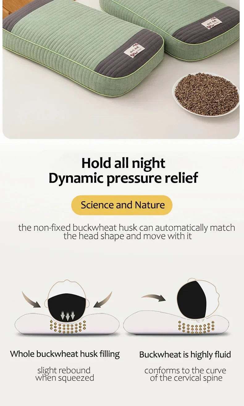 Buckwheat Pillow – Traditional Sobakawa Organic Cotton Standard Size, Cool Sleep Support