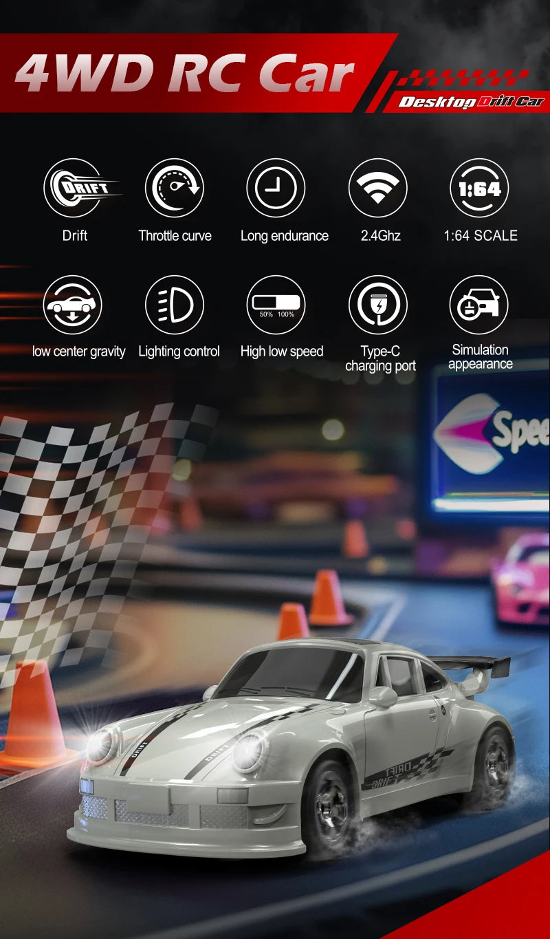 1/64 Scale Mini 4WD RC Drift Car – High Speed GTR Racing Model