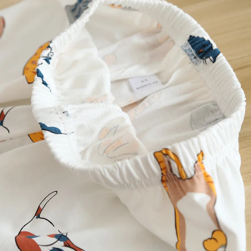 Women's Japanese Style 100% Cotton Cartoon Pajama Set | Short Sleeve & Shorts Sleepwear