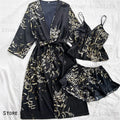 3-Piece Floral Kimono Robe & Pajama Set — Satin Loungewear