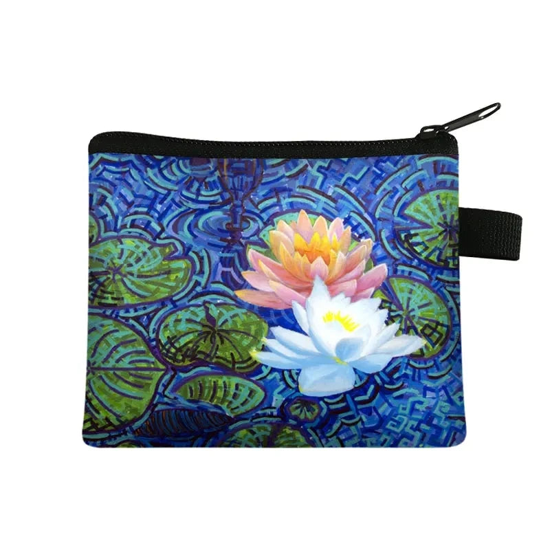 Vintage Oil Painting Floral Coin Purse Mini Clutch Wallet – Bohemian Nylon Organizer Wallet for Women