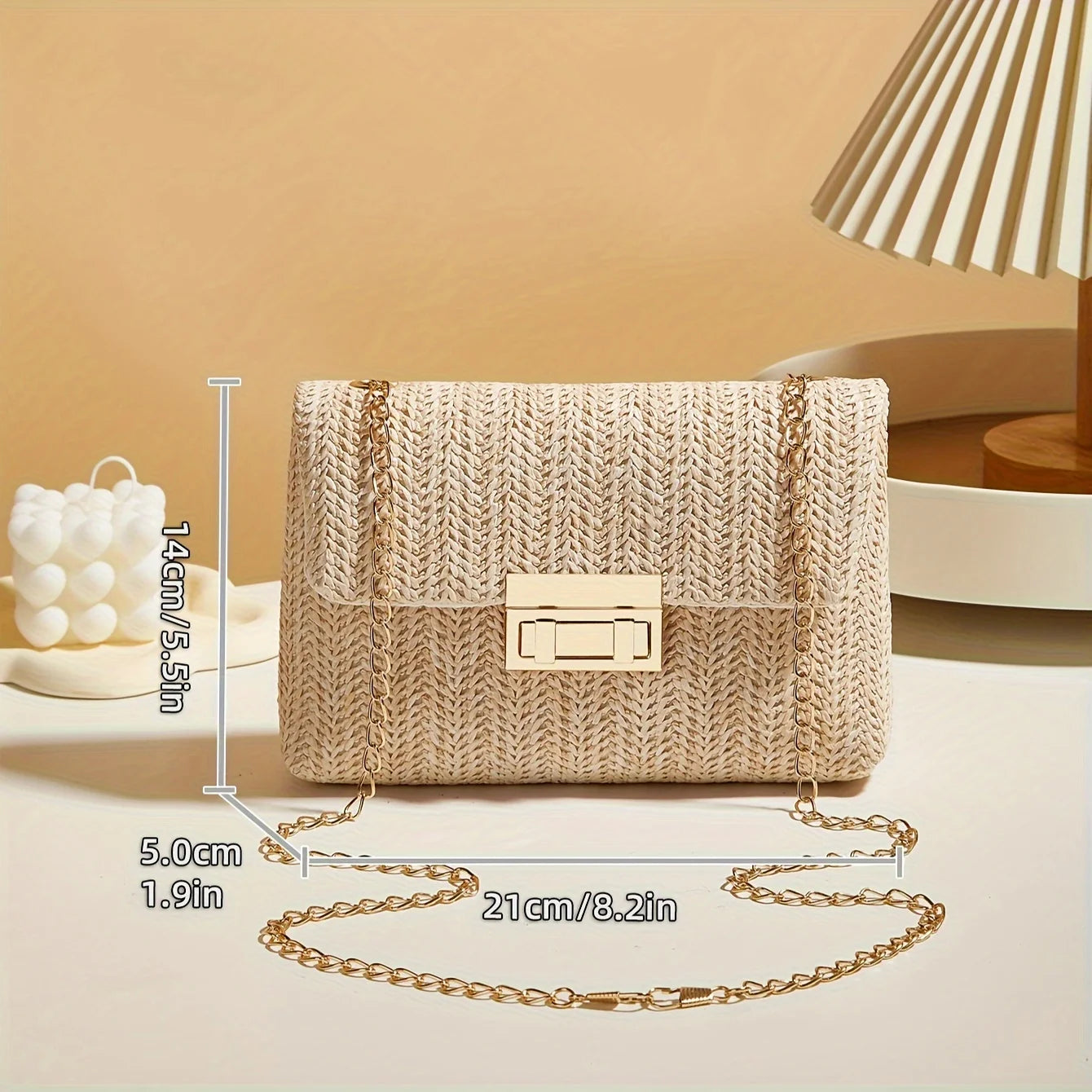 Woven Straw Shoulder Bag – Handwoven Crossbody Purse with Lock Closure for Women