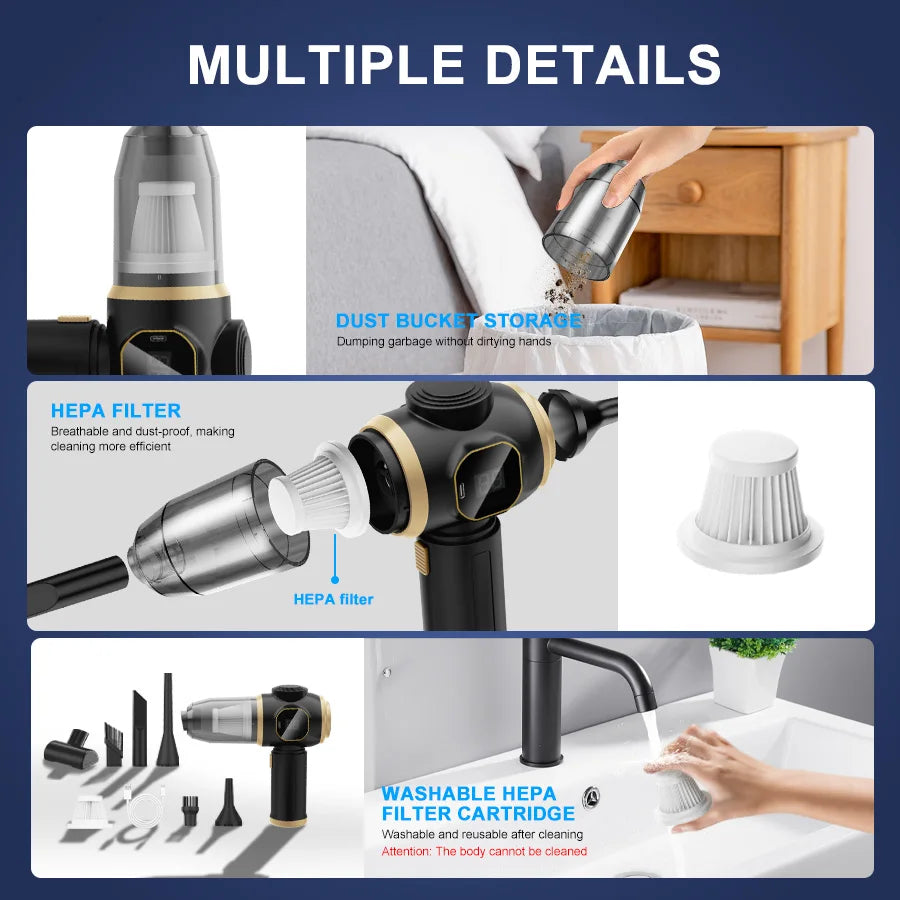 Wireless Car Vacuum Cleaner — Portable Cordless ABS Handheld Vacuum for Car & Home