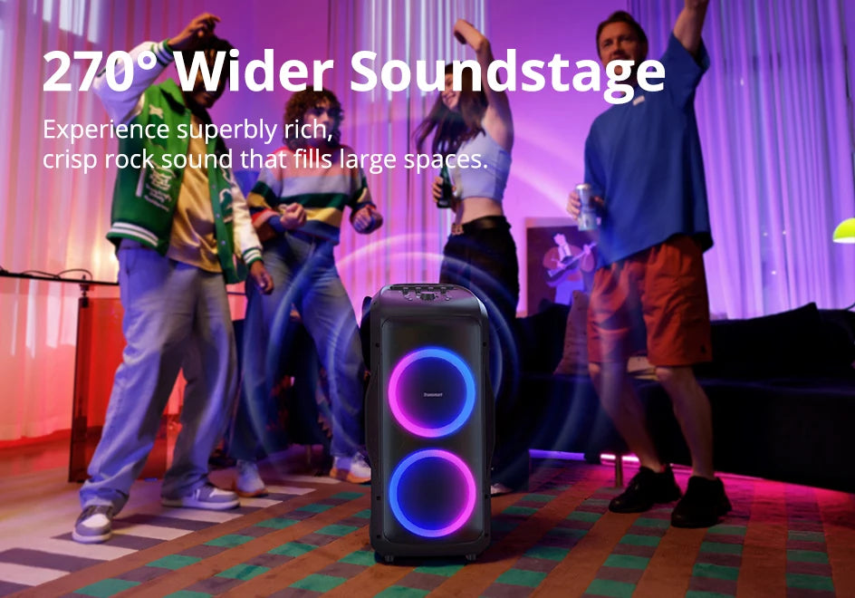 Tronsmart Halo 300 Party Speaker 240W — Bluetooth 5.3, 20H Battery, Mic/Guitar/XLR Input, Light Show