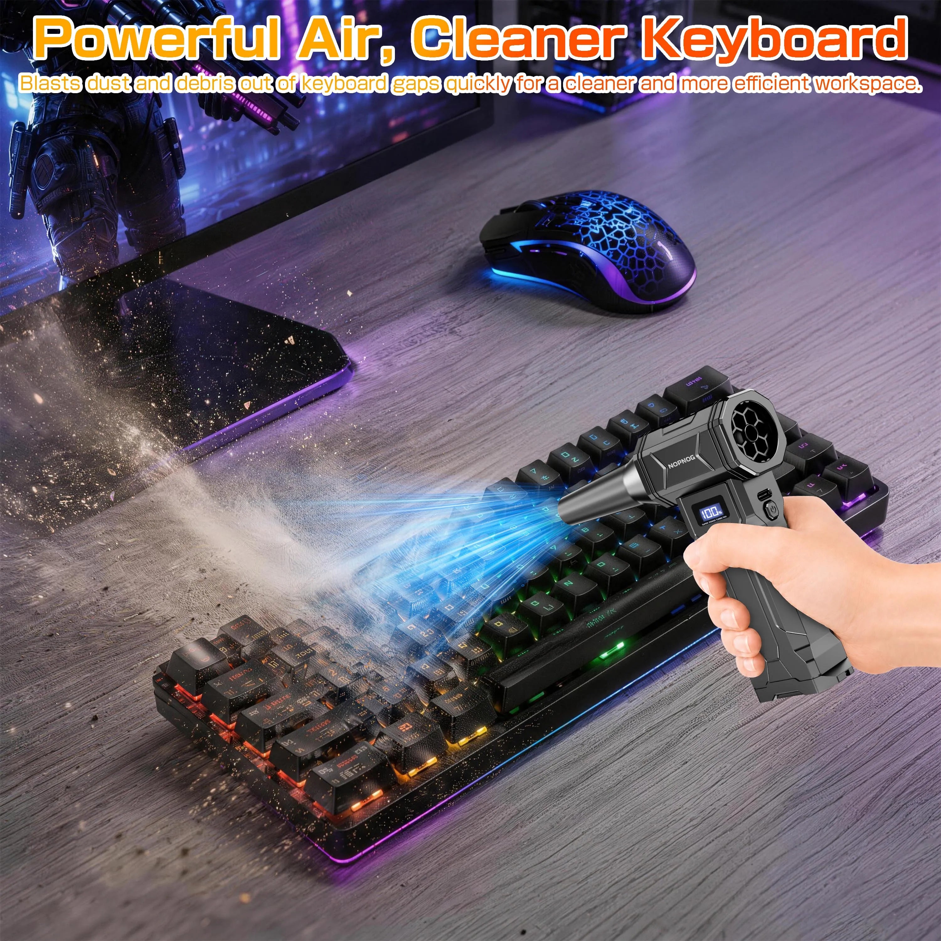 Turbo Jet Fan Blower & Air Duster — 130,000 RPM Brushless Motor, 4-Gear, 75W, Type-C Charging, 5 Nozzles
