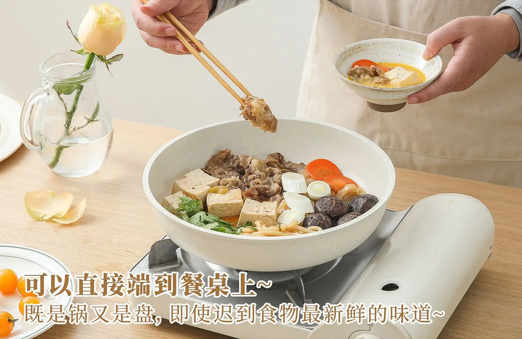 Nonstick Cookware Set – White, Detachable Handle