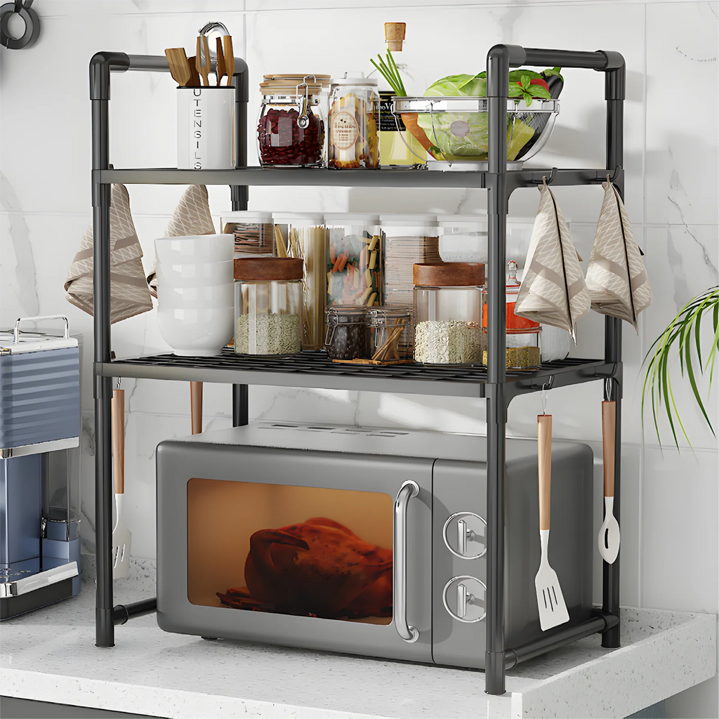 Metal Countertop Microwave & Kitchen Storage Rack — 2 & 3-Layer Utensil & Tableware Organizer