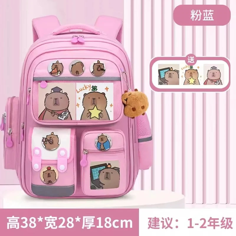 Capybara Anime Kids Backpack – Large Capacity Nylon School Bag for Boys & Girls Back to School