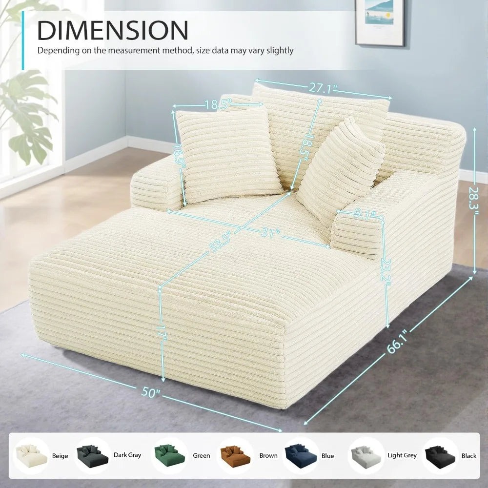 50-Inch Beige Corduroy Sleeper Chaise Lounge