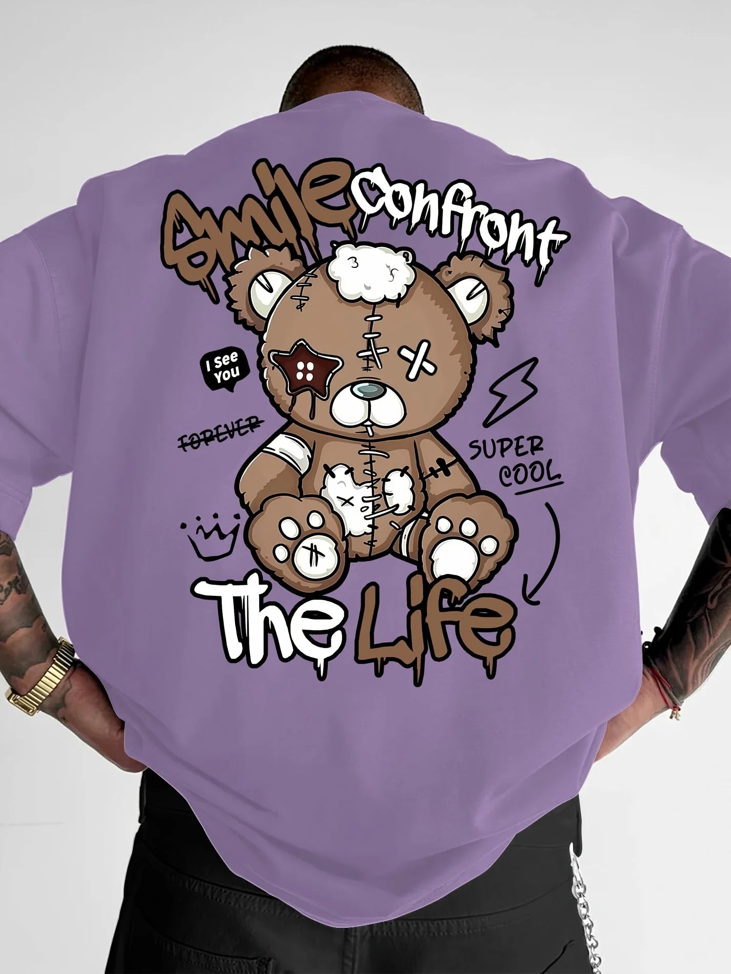 Men's Teddy Bear Letter Print T-Shirt — Breathable High Street Summer Tee