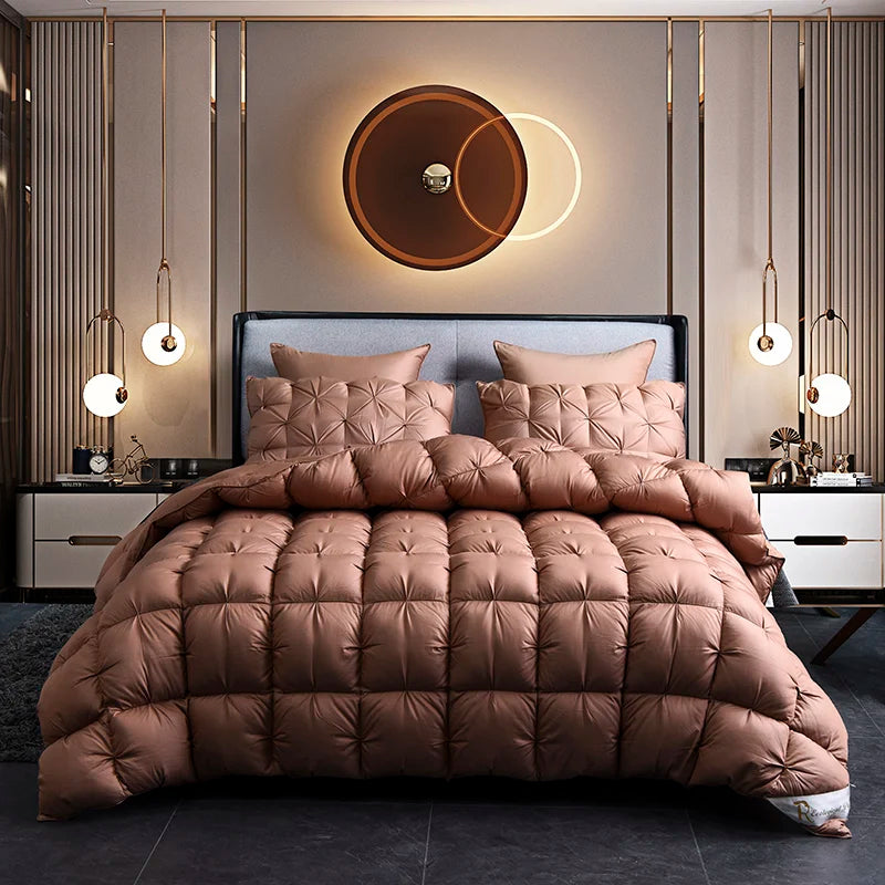 White Goose Down Duvet – Thick Winter Comforter with 3D Pinch Pleat Design, Twin to King