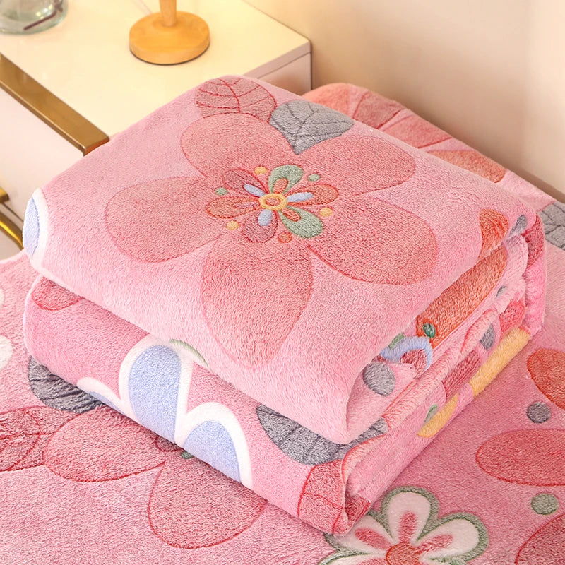 Floral Fleece Blanket – Warm Travel Shawl & Sofa Nap Blanket, Pet-Friendly, 70x100cm
