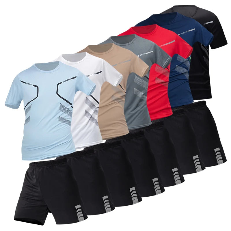 Men's Quick-Dry Short Sleeve & Shorts Set – Plus Size Leisure Running Fitness 2–6 Piece