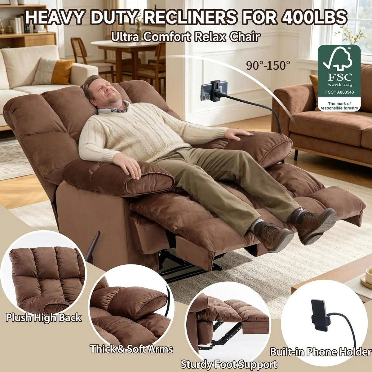 Oversized Manual Recliner with 23-Inch Wide Seat