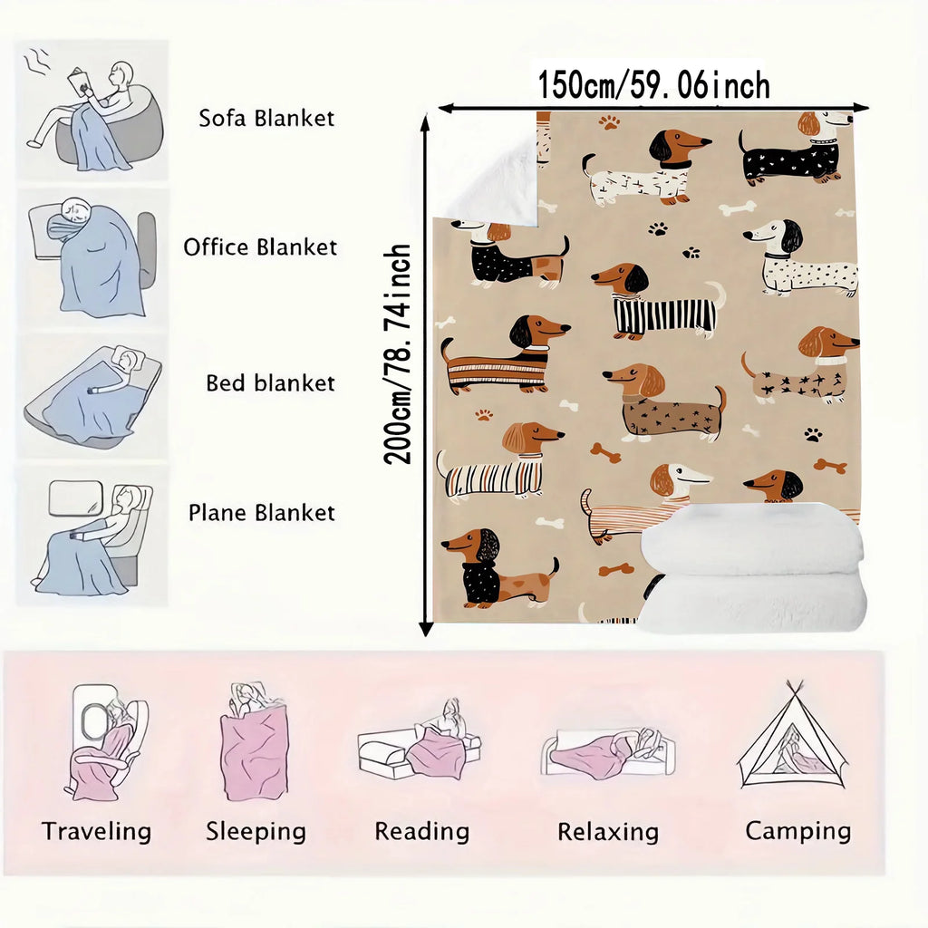 Dachshund Print Flannel Blanket – Soft Comfortable Dog Pattern Throw for Home & Travel, All Seasons