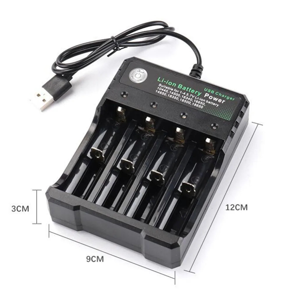 USB Li-ion Battery Charger – 2, 3 or 4 Slot Independent Charging for 18650, 18350 & 18500 Batteries