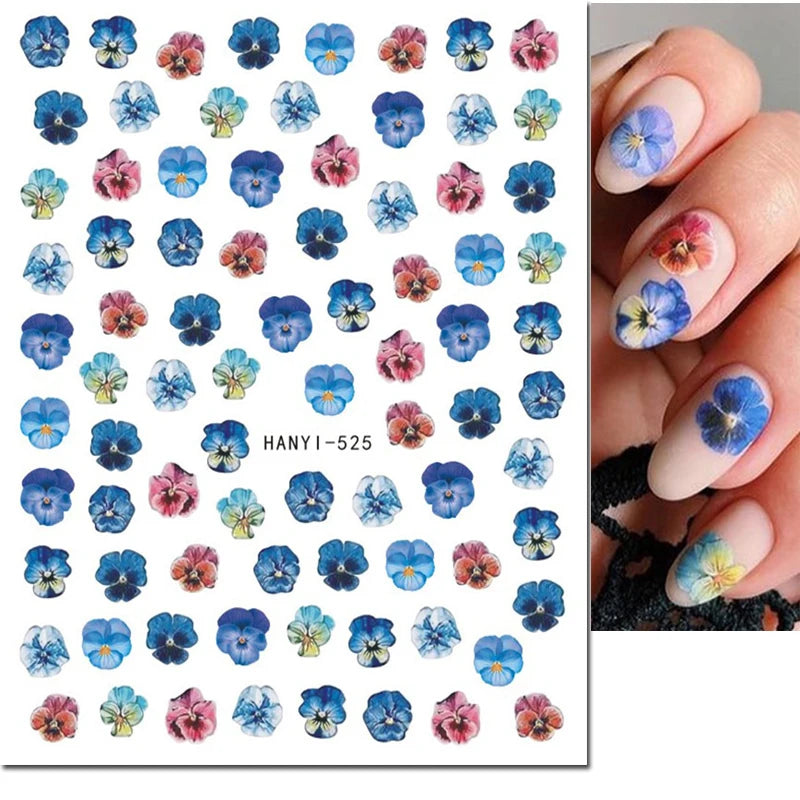 3D Summer Tropical Nail Art Sticker Decals — Palms, Butterflies & Flowers