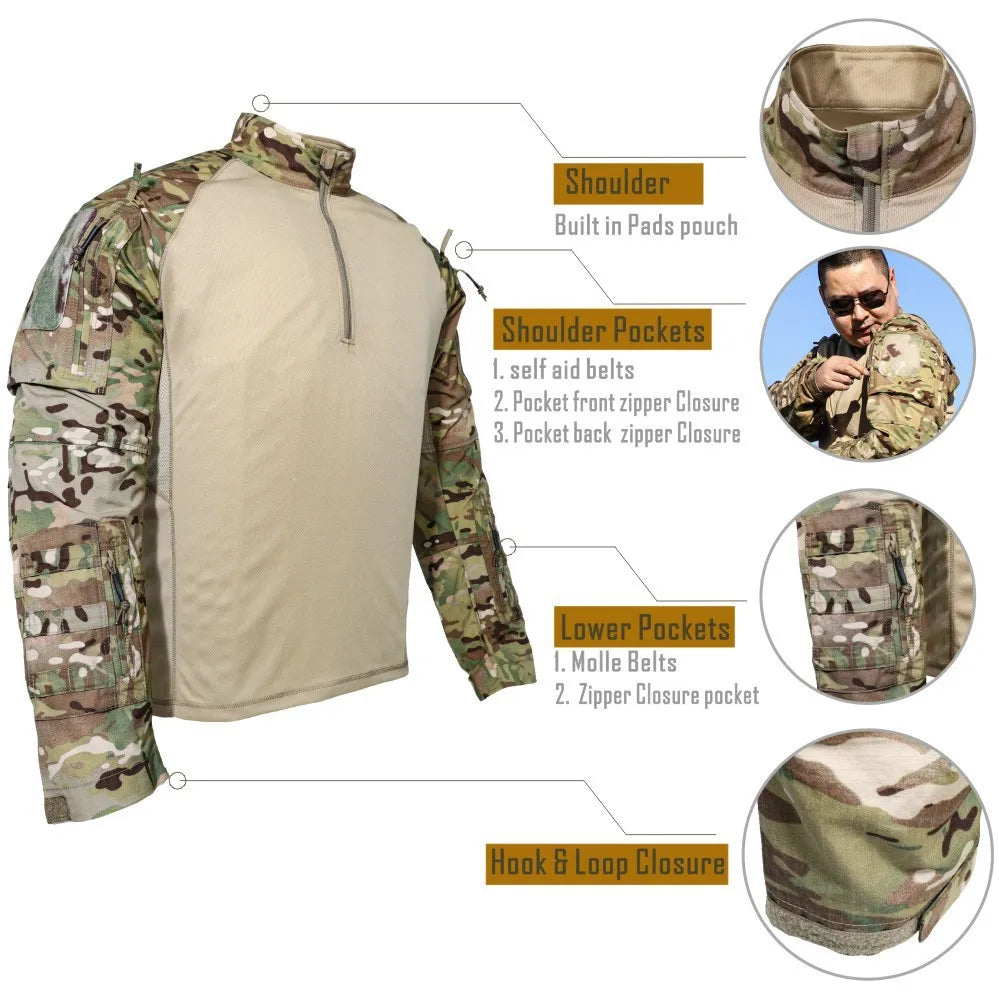 Men's Tactical Frog Suit Uniform Shirt & Cargo Pants 2-Piece Outdoor Set