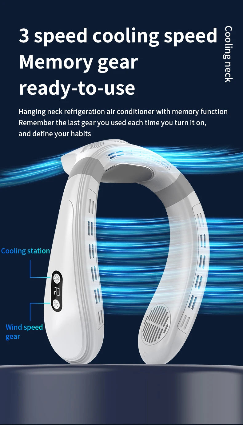Portable Neck Fan 5200mAh — Rechargeable Semiconductor Cooling Wearable Neck Air Conditioner