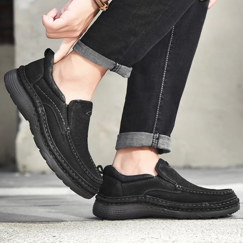 Men's Genuine Leather Lace-Up Casual Shoes