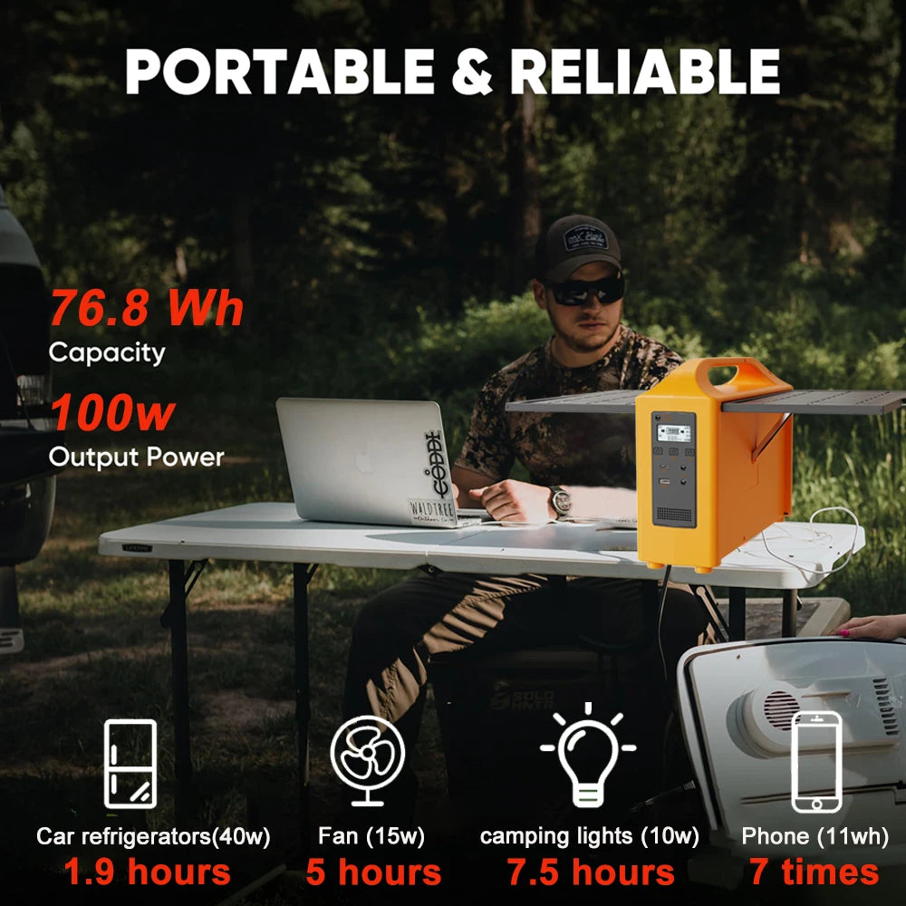 jsdsolar 100W Portable Solar Power Station — AC 110V/220V LiFePO4 Power Bank UPS for Camping & Outdoor
