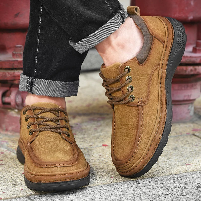 Men's Genuine Leather Lace-Up Casual Shoes