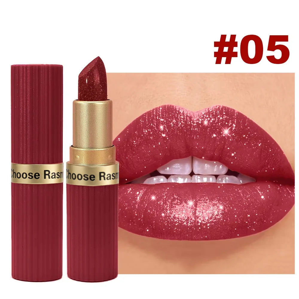 Pearlescent Glitter Velvet Lipstick — Waterproof Matte Shimmer Diamond Finish