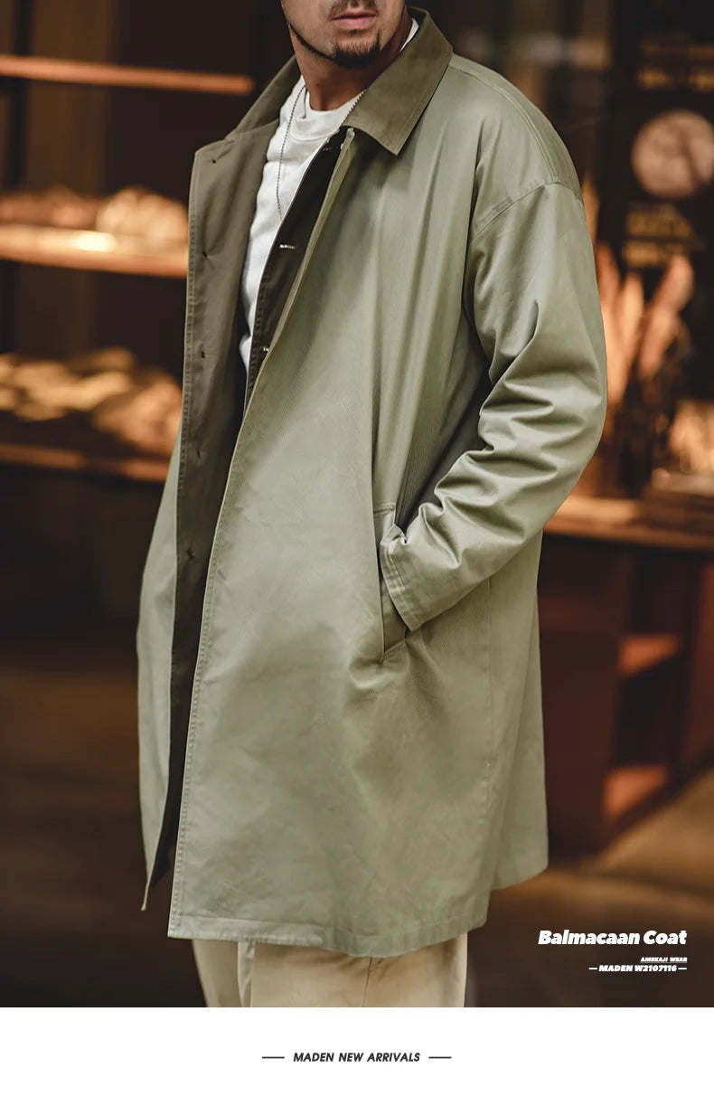 Men's Workwear Trench Coat – Loose Fit Cotton Chore Jacket