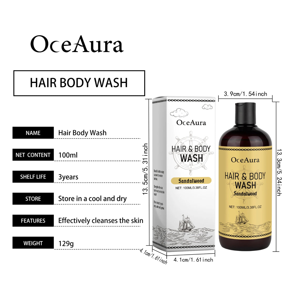 OceAura 2-in-1 Shampoo & Body Wash for Men – Moisturizing Scalp Cleanser & Hair Wash