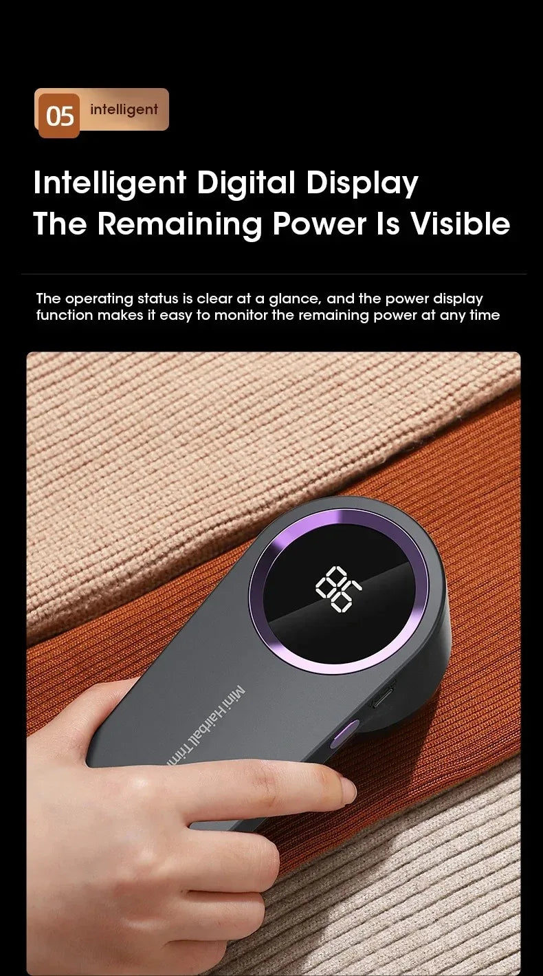 Electric Lint Remover & Fabric Shaver — LED Display, Rechargeable Fuzz & Pill Remover