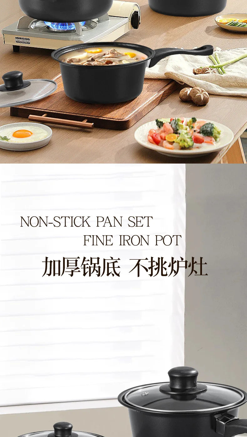 Portable pot set, kitchen pot non-stick pan, soup pan, saucepan, frying pan 13-piece set